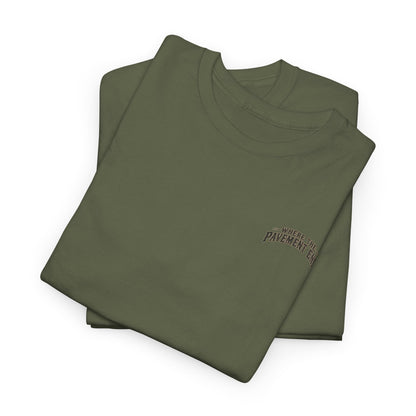 Where the Pavement Ends T-Shirt – Vintage Sunset Off-Road Camping Tee