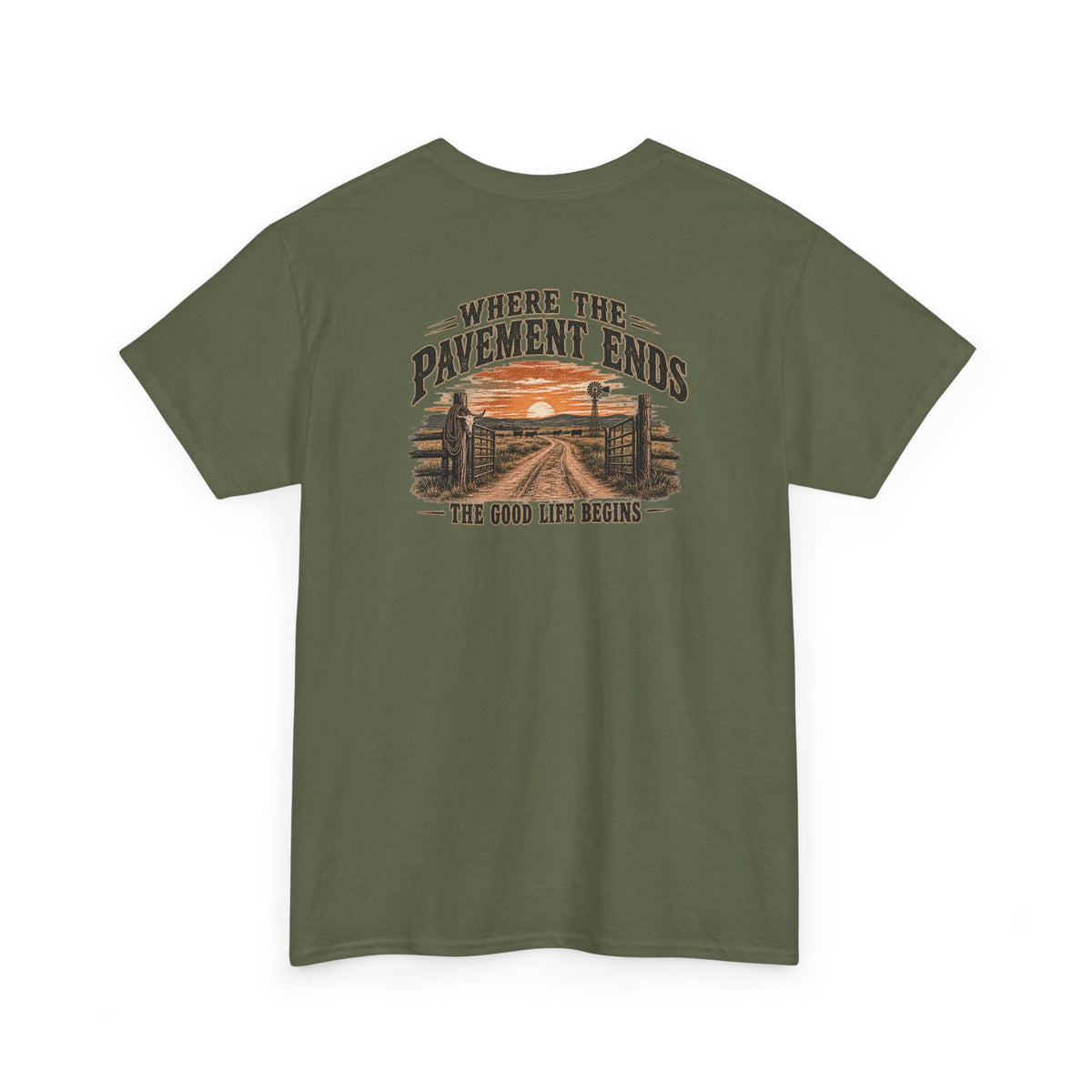 Where the Pavement Ends T-Shirt – Vintage Sunset Off-Road Camping Tee