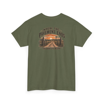Where the Pavement Ends T-Shirt – Vintage Sunset Off-Road Camping Tee