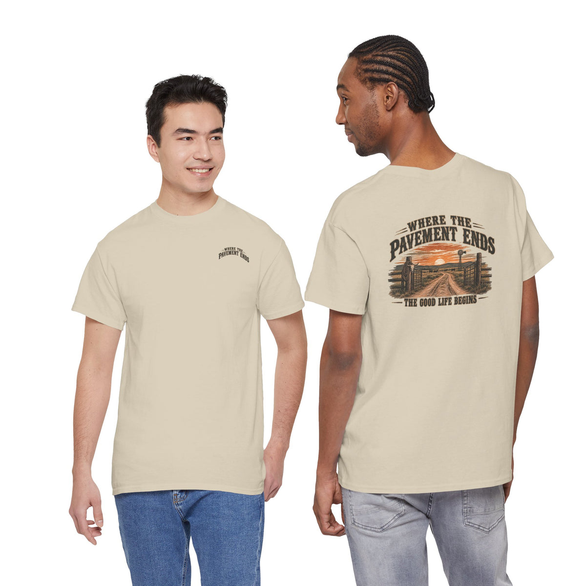 Where the Pavement Ends T-Shirt – Vintage Sunset Off-Road Camping Tee