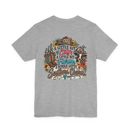 Country Charm Tee – “A Little Bit City, A Little Bit Farm” Graphic T-Shirt