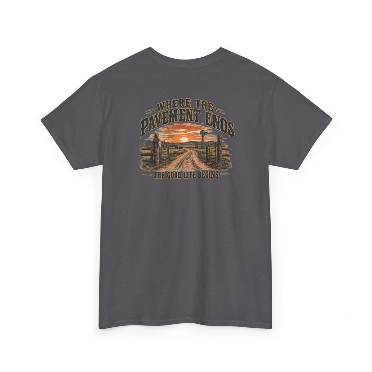 Where the Pavement Ends T-Shirt – Vintage Sunset Off-Road Camping Tee