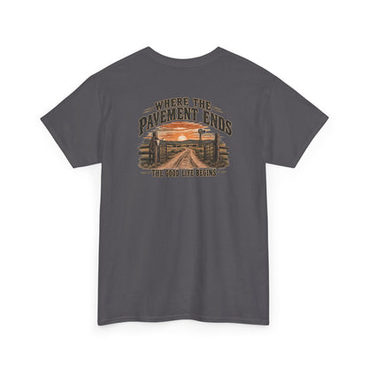 Where the Pavement Ends T-Shirt – Vintage Sunset Off-Road Camping Tee