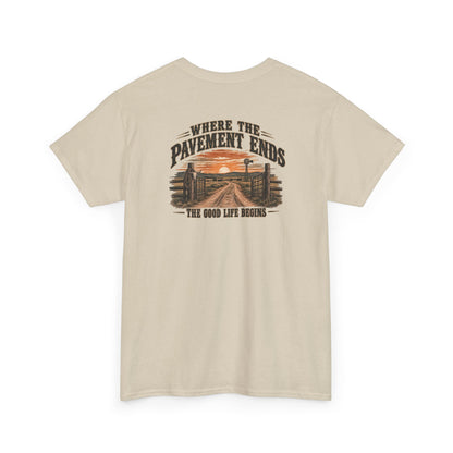 Where the Pavement Ends T-Shirt – Vintage Sunset Off-Road Camping Tee